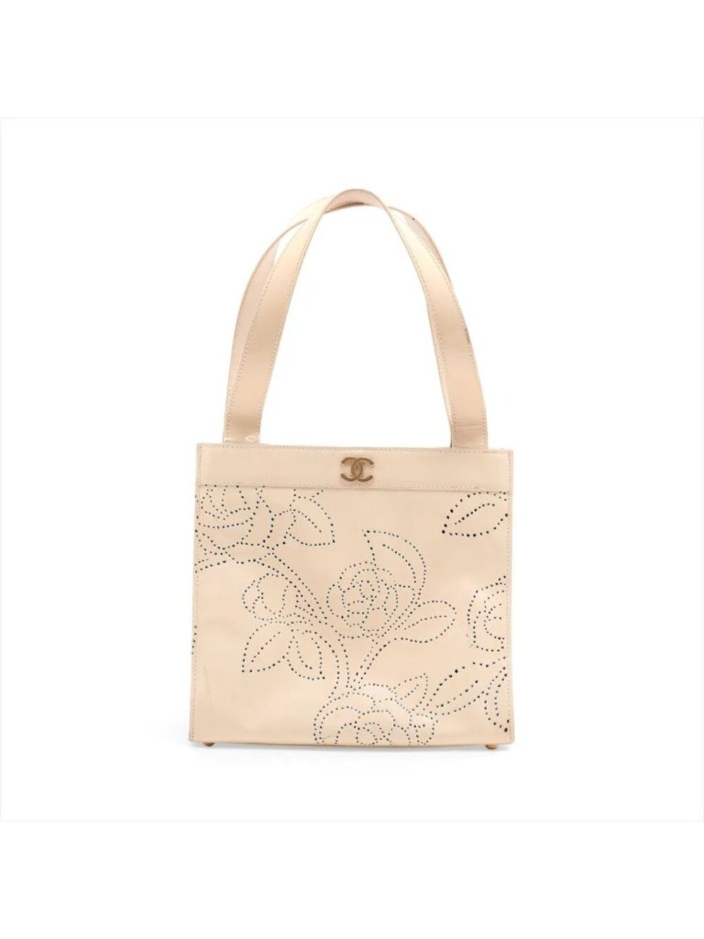 Chanel Card Camellia Leather Tote Bag Shoulder Beige